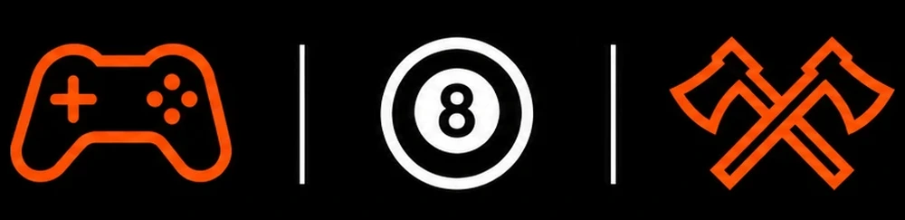Chillpit icons: controller, eight ball, crossed axes